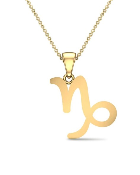 14k Yellow Gold Diamond Zodiac Sign Capricorn Pendant Necklace 18