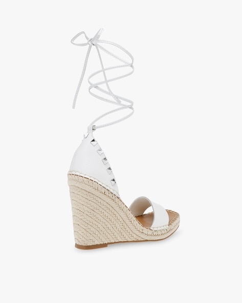 White lace up online wedge sandals