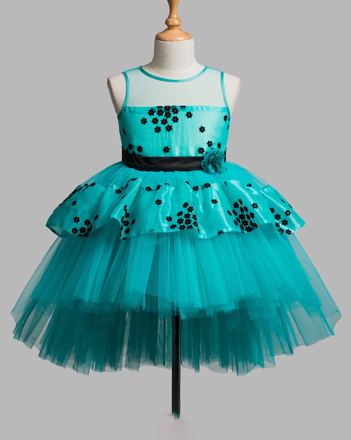 Toy Balloon Kids Teal Blue Embellished Hi-Low Girls party wear Dress