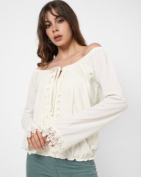 Women's Long-Sleeve Lace Off-The-Shoulder Top