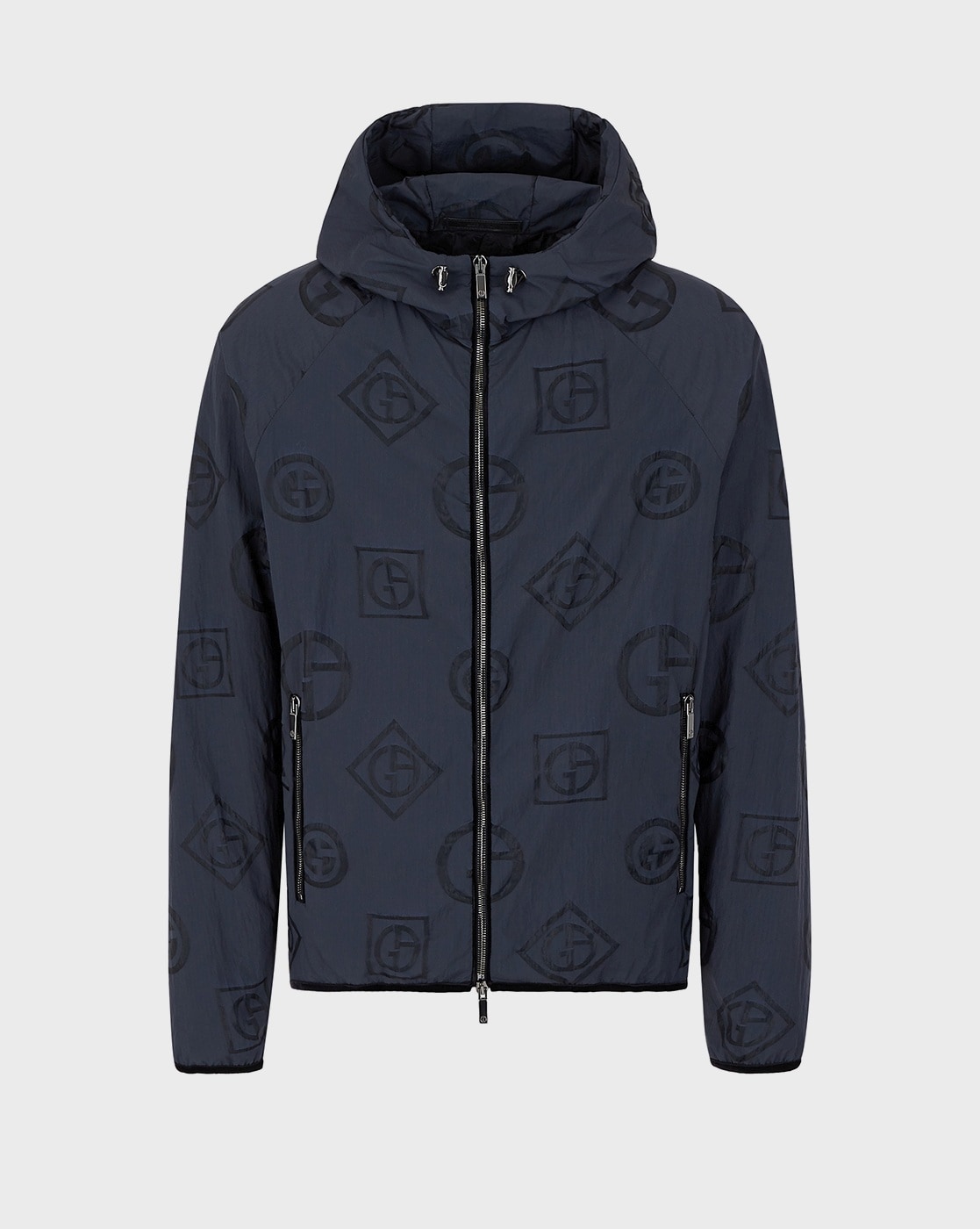 Buy GIORGIO ARMANI Logo Print Zip-Front Hoodie with Zipper Pockets | Blue  Color Men | AJIO LUXE