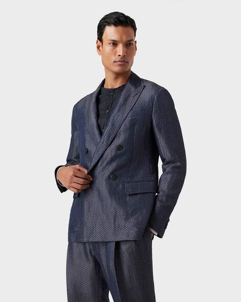 Buy GIORGIO ARMANI Geometric Pattern Double-Breasted Blazer | Blue Color  Men | AJIO LUXE