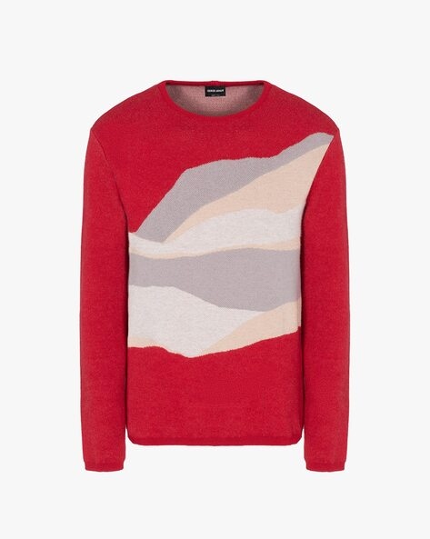 Buy GIORGIO ARMANI Abstract Knit Regular Fit Pullover | Red Color Men |  AJIO LUXE