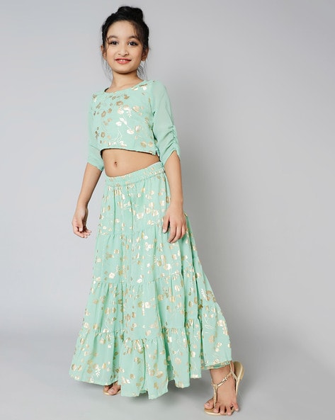 Buy Green Silk Wedding Wear Digital Printed Readymade Kids Lehenga Choli  Online From Wholesale Salwar.