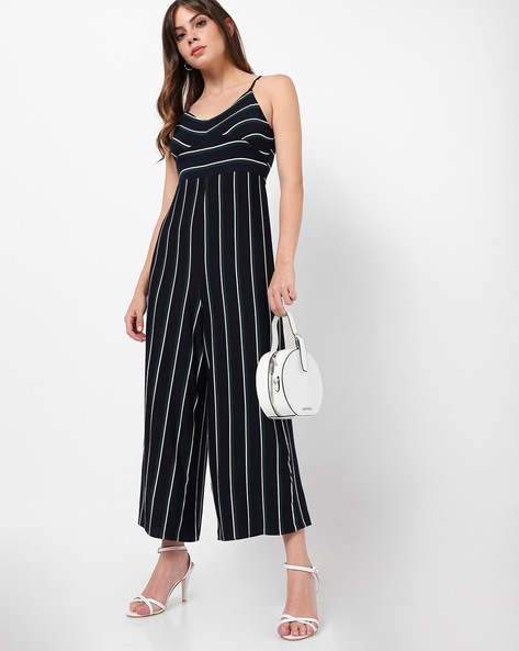 striped v neck jumpsuit