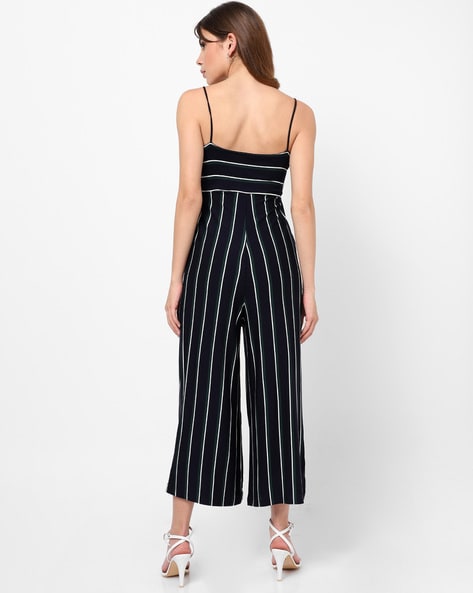 striped v neck jumpsuit