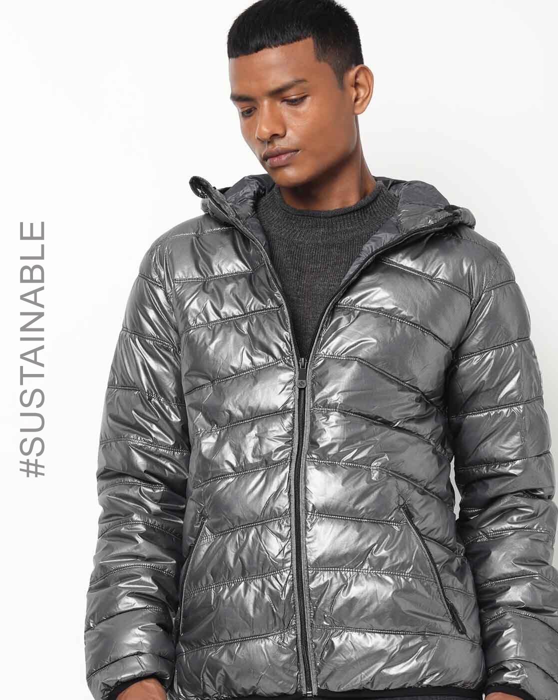 Mens silver puffer coat sale