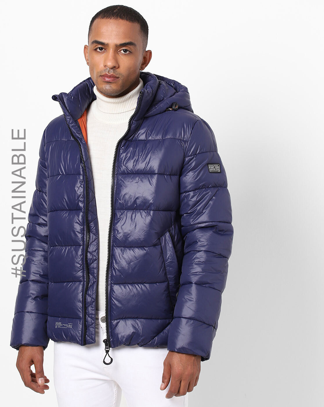 mens navy hooded puffer jacket