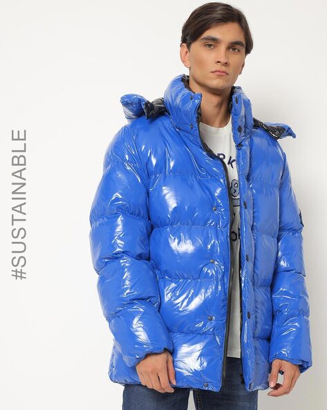 Shiny blue puffer clearance jacket