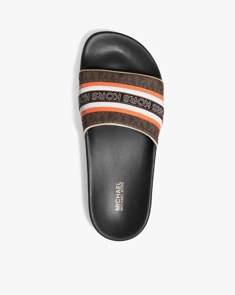 Buy Michael Kors Gilmore Brand Print Slides Brown Color Women