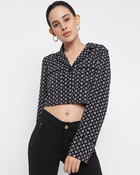 Buy Michael Kors Floral Print Slim Fit Cropped Shirt | Black Color Women |  AJIO LUXE