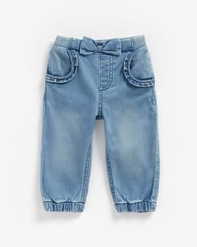 Washed Jogger Jeans with Bow-image-1
