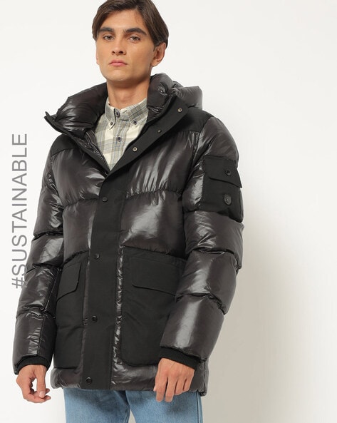 Matte-Shine Puffer Jacket with Insert Pockets