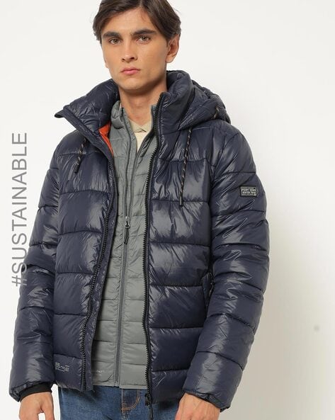 mens navy hooded puffer jacket