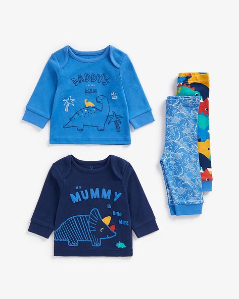 Pack of 2 Dino Print T shirt Pyjamas Set