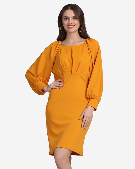Buy Belle Fille Mustard Yellow Fit & Flare Dress - Dresses for Women 440600  | Myntra