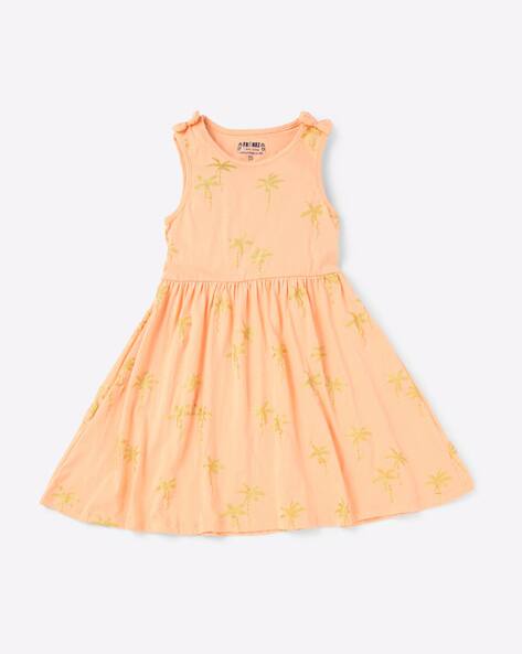 Printed Fit & Flared Dress with Bow Applique