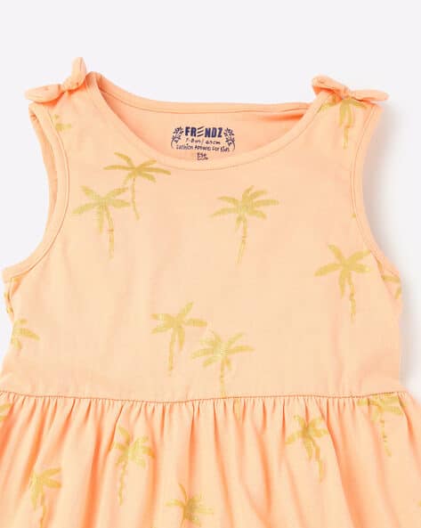 Printed Fit & Flared Dress with Bow Applique view 3