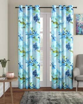 cortina eyelet curtain Set of 2 Floral Print Door Curtains-picture-42