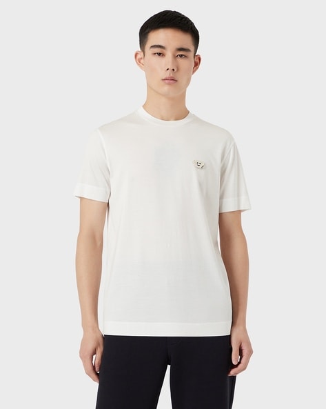 Buy EMPORIO ARMANI Emoji Logo Regular Fit T-Shirt | White Color Men | AJIO  LUXE