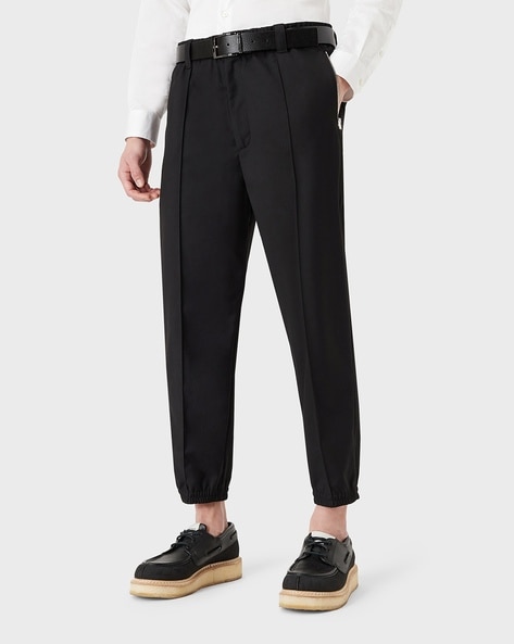Buy GIORGIO ARMANI Zip Fly Flat-Front Trousers | Black Color Men | AJIO LUXE