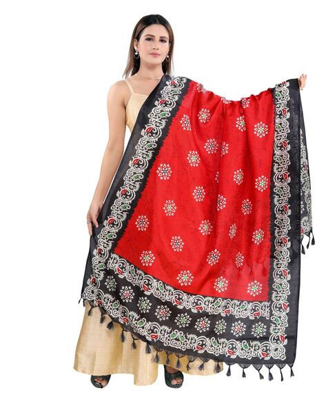 Printed Art Silk Dupatta with Contrast Border Price in India