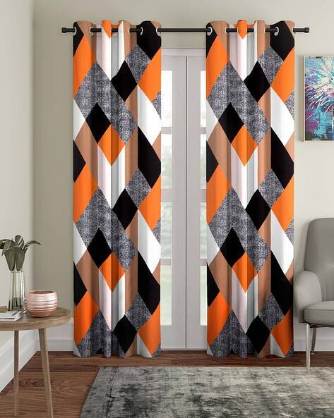 Cortina Eyelet Curtain Pack of 2 Geometric Print Door Curtains