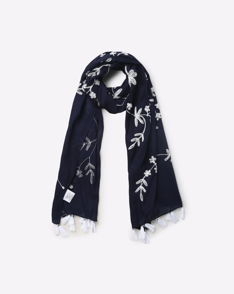 Floral Embroidered Scarf with Tassels Price in India