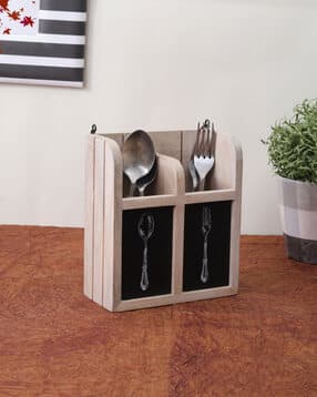 vareesha Mango Wood Kitchen Cutlery Holder with Wall Mounting Option-picture-37