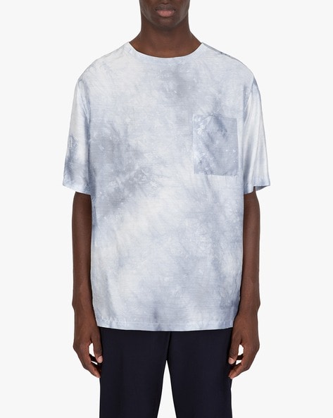Buy EMPORIO ARMANI Tie & Dye Crew-Neck T-shirt | Blue & White Color Men |  AJIO LUXE