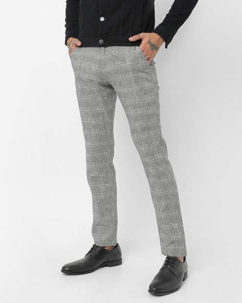 Peter England Casual Trousers  Buy Peter England Men Navy Check Carrot Fit  Casual Trousers Online  Nykaa Fashion