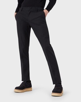 Buy EMPORIO ARMANI Relaxed Fit FlatFront Trousers  Navy Blue Color Men   AJIO LUXE