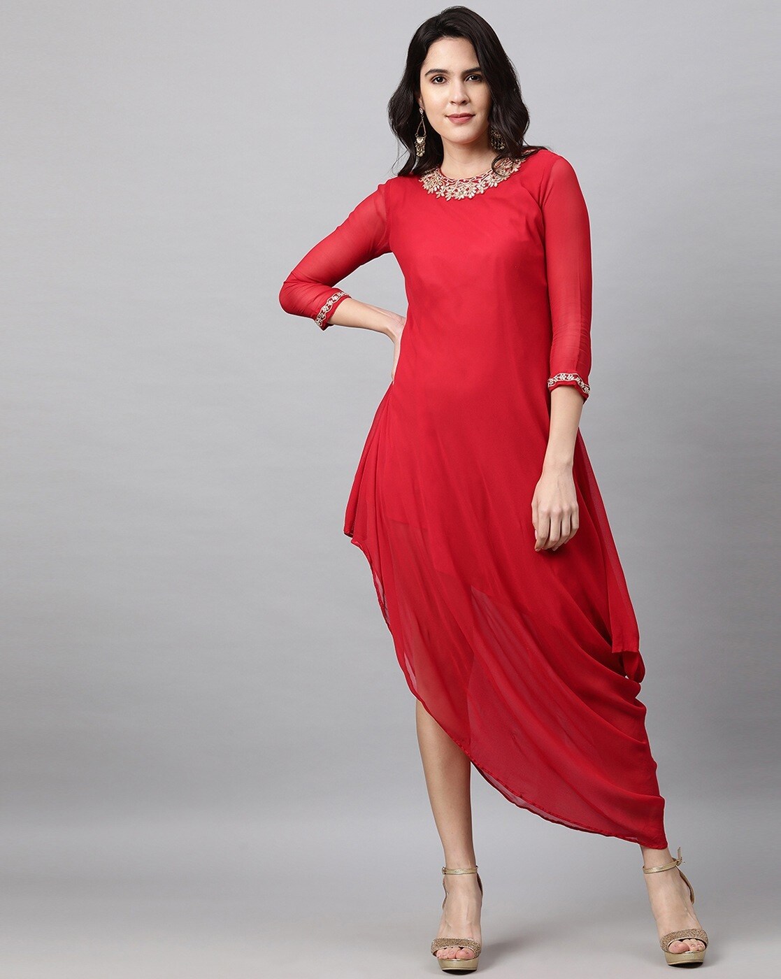 Western Plain Long Red Dress