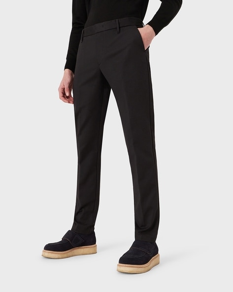 GIORGIO ARMANI Wool Silk Pin Stripe Pants (Trousers) Black S-M | PLAYFUL
