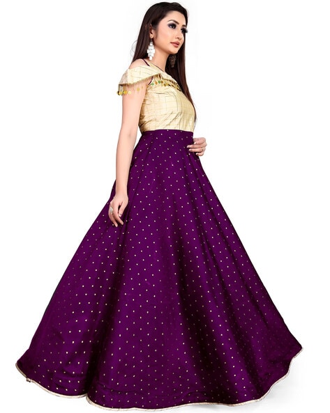 Lavender and purple color gradient gown with draped dupatta – www.liandli.in