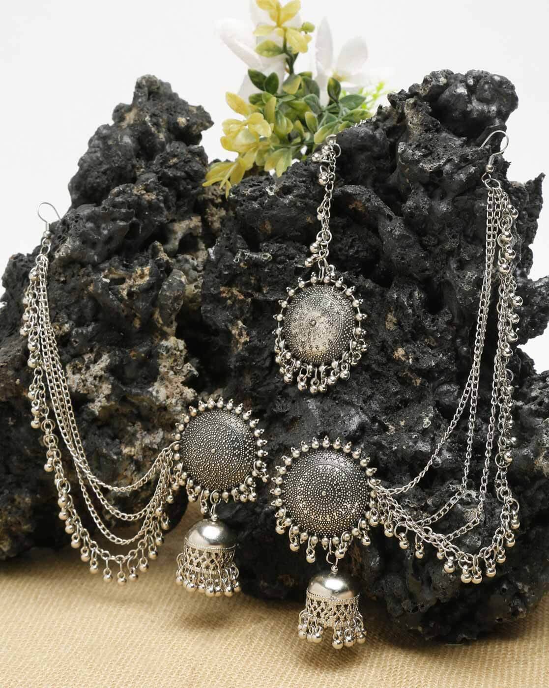 Maang Tikka Silver Bahubali Earrings Buy Silver