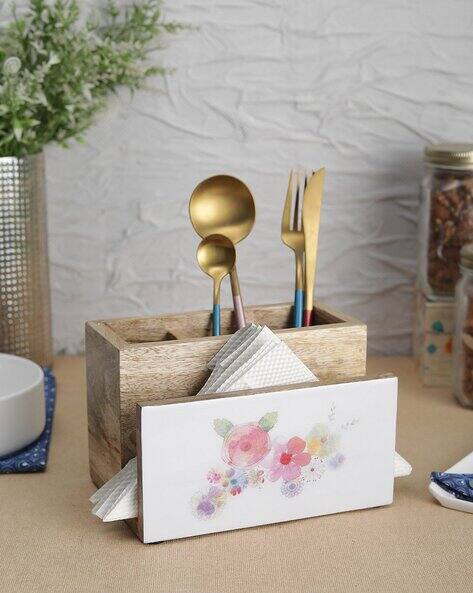 Mango Wood Napkin and Spoon Holder