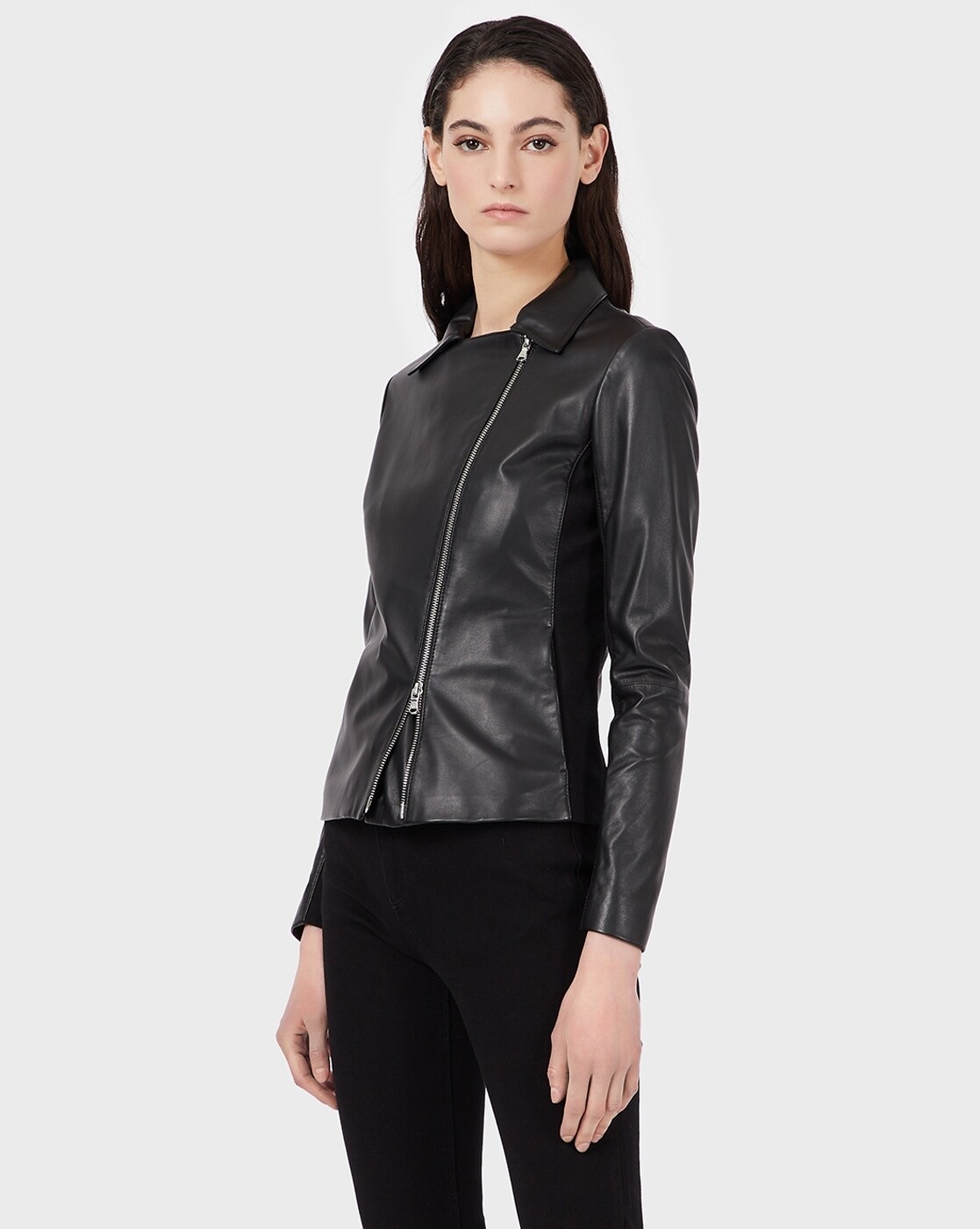 Regular Fit Zip-Front Leather Jacket