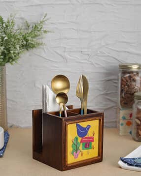 vareesha Applique Work Teak Wood Cutlery and Napkin Holder/ Wooden Tableware-picture-52