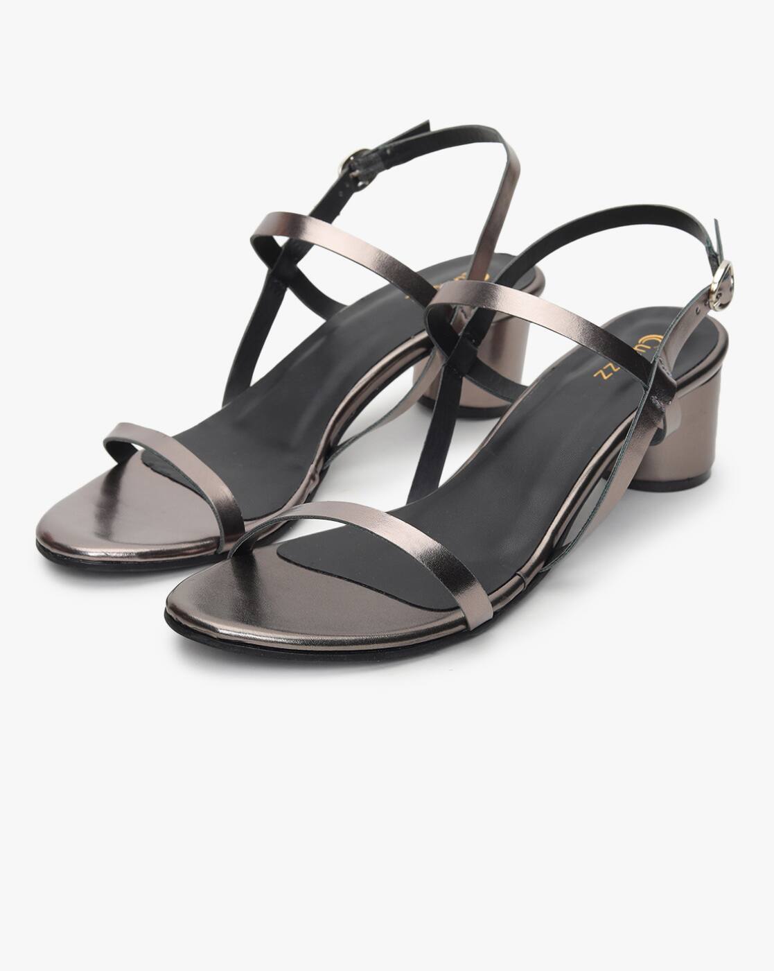 Buy Gunmetal Grey Heeled Sandals for 
