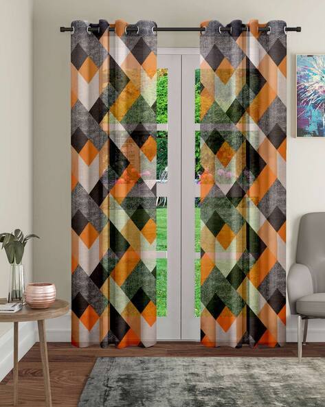 Orange Curtains Accessories For Home Kitchen By Cortina Eyelet Curtain Ajio Com Cortina Eyelet Curtain, Orange Patterned Eyelet Curtains