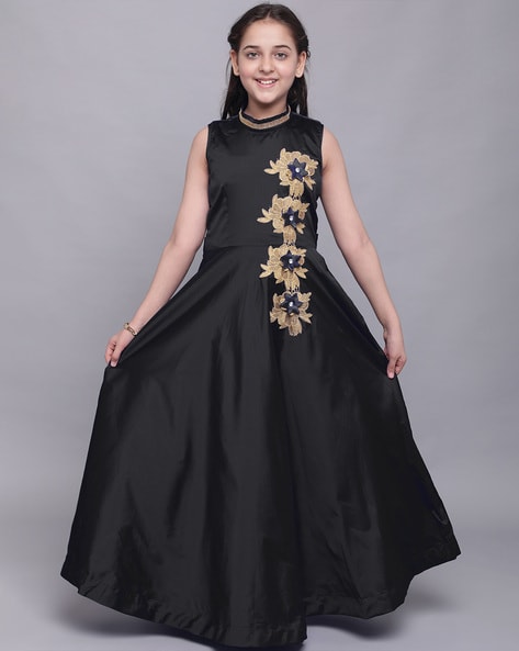 Shop Online Girls Black Ruffle Embellished Sleeveless Party Dress at ₹1669