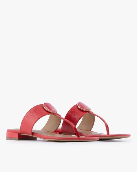 Buy EMPORIO ARMANI Circular Metal Logo T-strap Sandals | Red Color Women |  AJIO LUXE