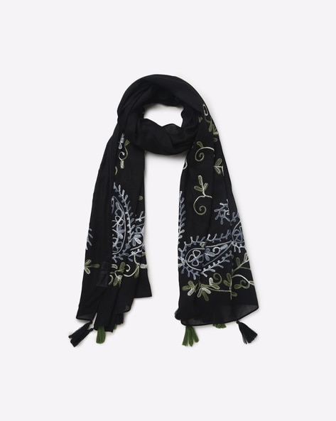 Paisley Embroidered Scarf with Tassels Price in India