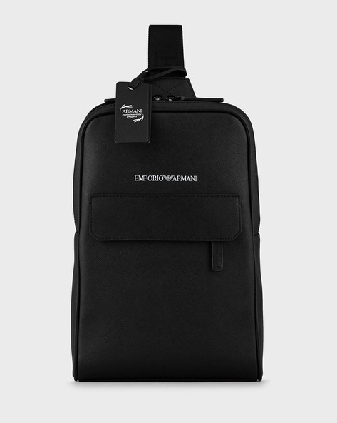 Buy EMPORIO ARMANI Medium Shoulder Bag with Contrast Logo | Black Color Men  | AJIO LUXE