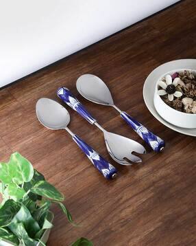 vareesha Set of 3 Steel Serving Spoons with Moroccan Ceramic Handle-picture-0