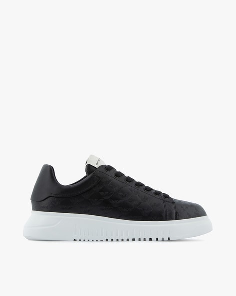 Buy EMPORIO ARMANI All Over Logo Lace Up Sneakers Black Color