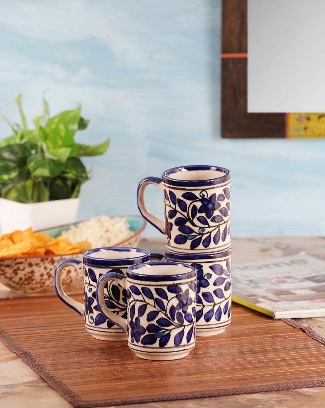 16Oz Classic Coffee Mug Dark Blue Cherry Blossom Bronze Mug with Fish Scale  Mug Office Desktop Ceramic Cups Mugs Coffee Cups