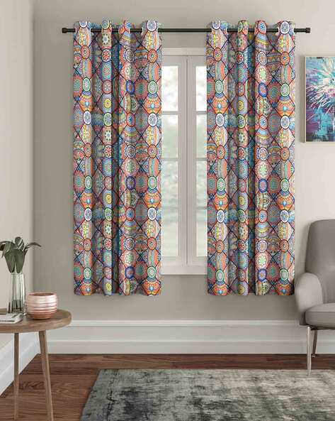 Cortina Eyelet Curtain Pack of 2 Printed Polyester Long Door Curtains