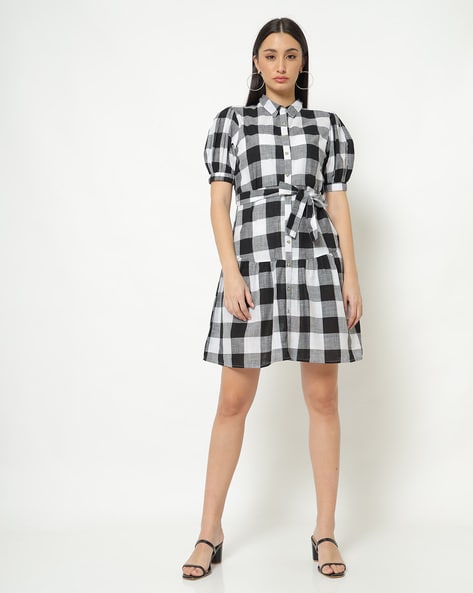 AND White  Black Checks Dress Price in India Full Specifications  Offers   DTashioncom